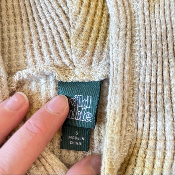 Wild Fable Ribbed Knit Cropped Hooded Sweater in Tie Dye yellow, tan and brown - Picture 4 of 7